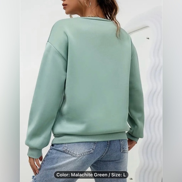 New Light Green Women’s Sweatshirt Heart Print Top, Large, Crew Neck, Comfy/soft - Picture 3 of 4